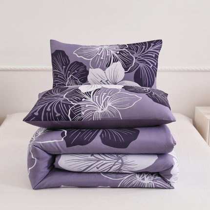 King Comforter Set, Dark Purple Floral 3-Piece Bedding, Soft Microfiber for All Seasons.