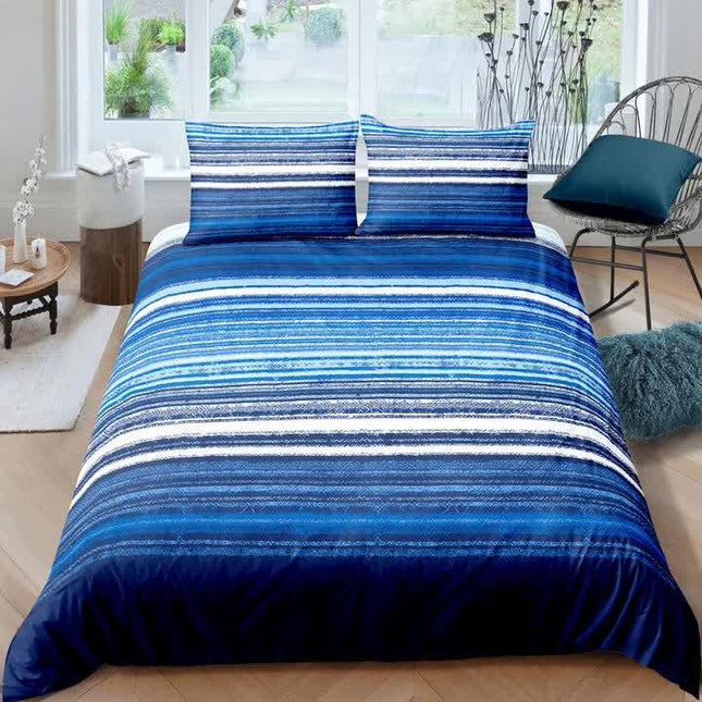 Nordic Calm stripes Blue 3‑Piece Comforter Set – Scandi Chic Vibes.