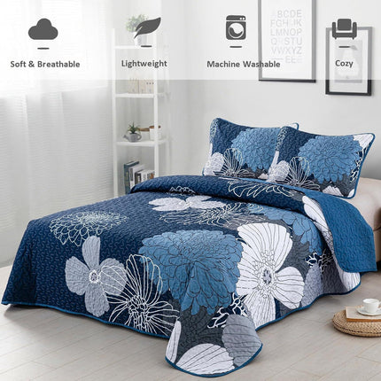 Frosted Magnolia Chic blue 3 Pc Comforter & Pillow Cover Set KING.