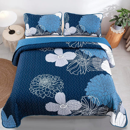 Frosted Magnolia Chic blue 3 Pc Comforter & Pillow Cover Set KING.