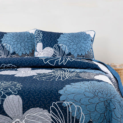 Frosted Magnolia Chic blue 3 Pc Comforter & Pillow Cover Set KING.