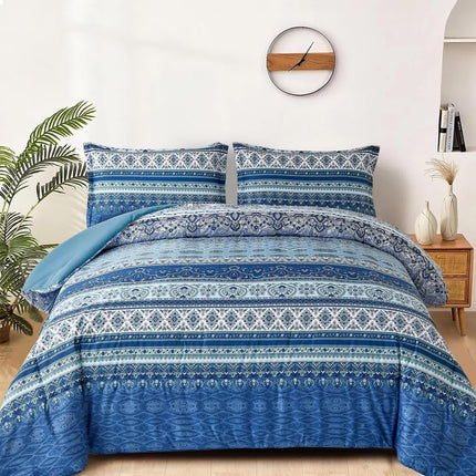 Boho Vibes blue Bedding Set – 3‑Piece Comforter & Pillow Covers.
