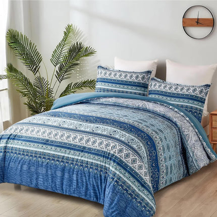 Boho Vibes blue Bedding Set – 3‑Piece Comforter & Pillow Covers.