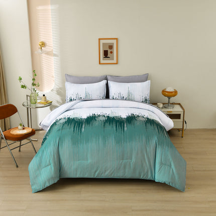 Floral Stripes Comforter Set, King Size, Plush 3-Piece Bedding with Pillowcases.