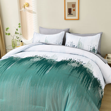 Floral Stripes Comforter Set, King Size, Plush 3-Piece Bedding with Pillowcases.