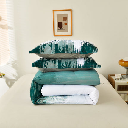 Floral Stripes Comforter Set, King Size, Plush 3-Piece Bedding with Pillowcases.