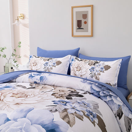 Plush Floral Comforter Set, King Size, Winter Quilted Bedding with Pillowcases.