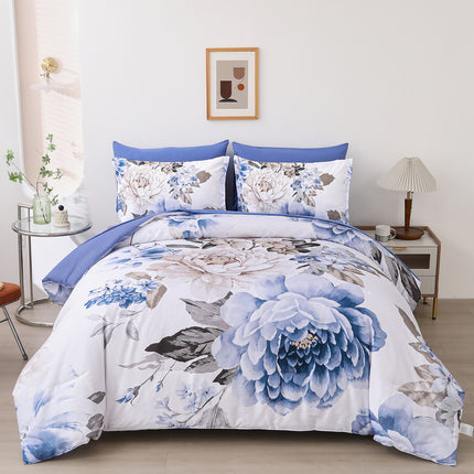 Plush Floral Comforter Set, King Size, Winter Quilted Bedding with Pillowcases.