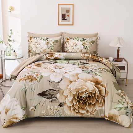 Cozy Floral Comforter Set, King Size, Quilted Warm Bedding with Pillowcases.