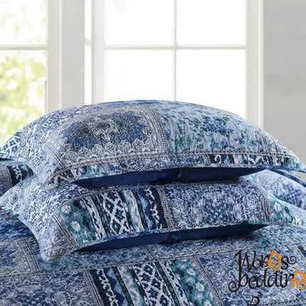 Boho Blue Quilted Coverlet & Pillow Set: Vibrant, Cozy Elegance - king.