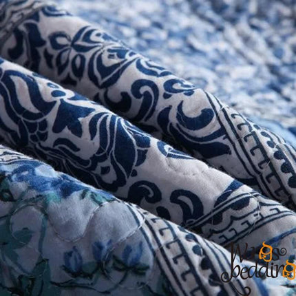 Boho Blue Quilted Coverlet & Pillow Set: Vibrant, Cozy Elegance - king.