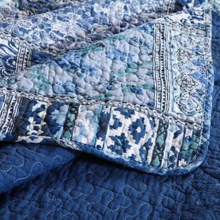 Boho Blue Quilted Coverlet & Pillow Set: Vibrant, Cozy Elegance - king.