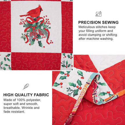 Elegant Red, greem & White Christmas Queen Bedspread Set.