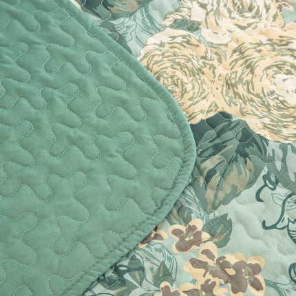 Meadow Butterfly Green Quilted Bedspread Set with Floral Details and Pillowcases.