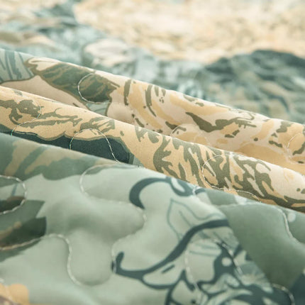 Meadow Butterfly Green Quilted Bedspread Set with Floral Details and Pillowcases.