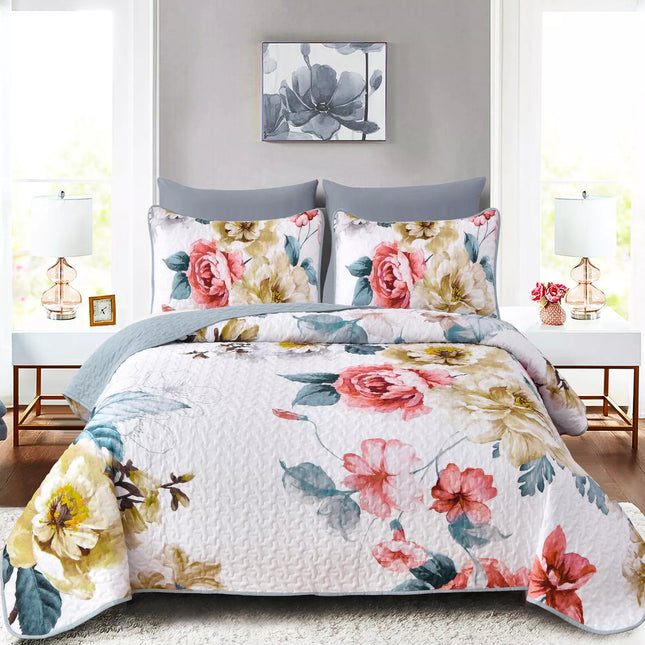 Vibrant Quilted Bedspread and Pillowcases Set: Add Color and Comfort to Your Space - Queen size.