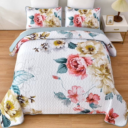 Vibrant Quilted Bedspread and Pillowcases Set: Add Color and Comfort to Your Space - Queen size.