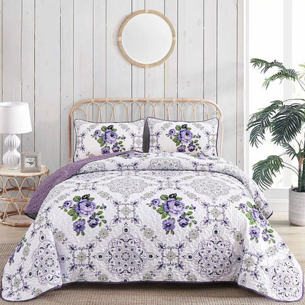 Kaleidoscopic Quilted coverlet and pillowcovers set: Burst of Colors - Queen size.