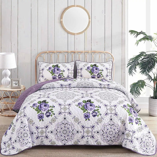 Kaleidoscopic Quilted coverlet and pillowcovers set: Burst of Colors - Queen size.