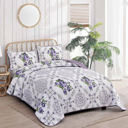 Kaleidoscopic Quilted coverlet and pillowcovers set: Burst of Colors - Queen size.