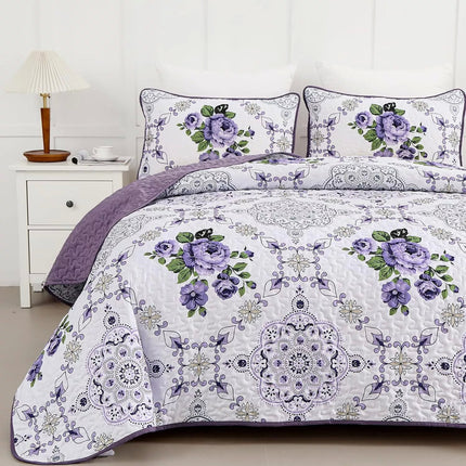 Kaleidoscopic Quilted coverlet and pillowcovers set: Burst of Colors - Queen size.