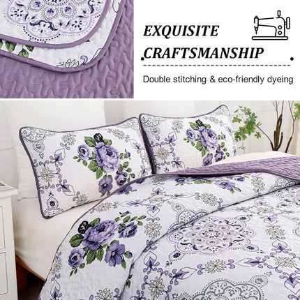 Kaleidoscopic Quilted coverlet and pillowcovers set: Burst of Colors - Queen size.