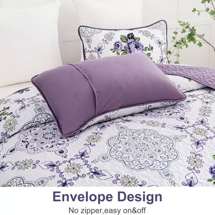 Kaleidoscopic Quilted coverlet and pillowcovers set: Burst of Colors - Queen size.