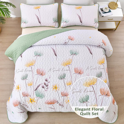 Intricate Quilted Coverlet and Pillowcases Set: A Work of Art for Your Bedroom - Queen size.