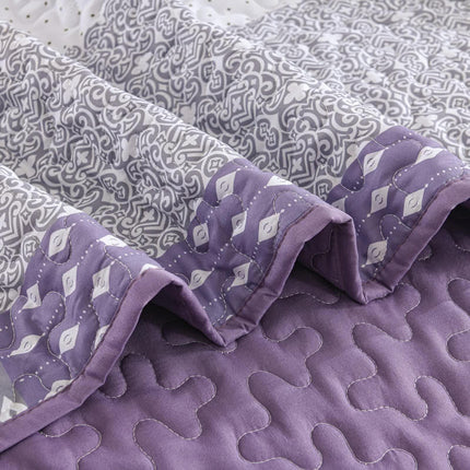 Bohemian Purple and White Quilted Bedspread or Coverlet Set and matching pillowcases.