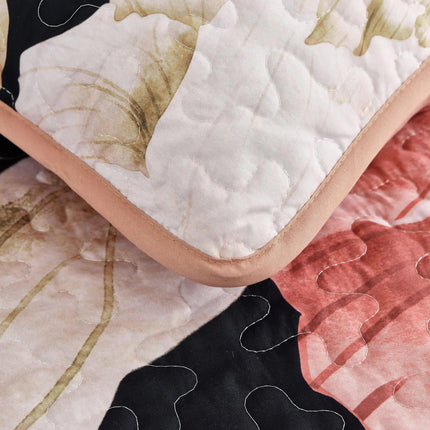 Blossom Trio Quilted Coverlet Set with Pillowcases (Black, Red & Pink.