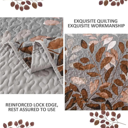 Brown Verdant Quilted Ensemble with Flower Motifs bedspread  and Pillowcases.