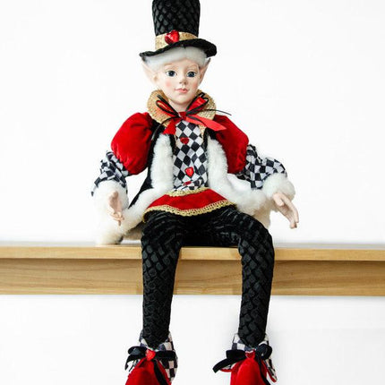 LUXURY CHRISTMAS CAROLLER ELF BLACK/RED 65CM.