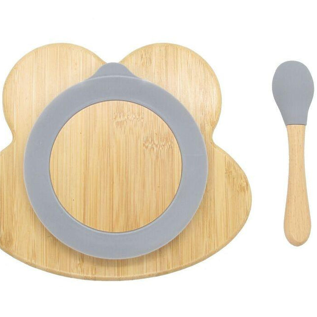 Bamboo Kids Children Baby Plate Bowl & Silicon Suction Cap Base & Spoon - Frog.