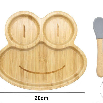 Bamboo Kids Children Baby Plate Bowl & Silicon Suction Cap Base & Spoon - Frog.