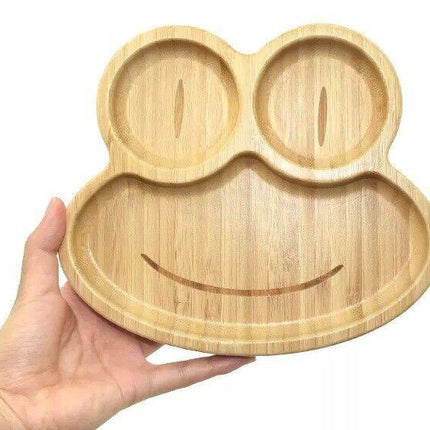 Bamboo Kids Children Baby Plate Bowl & Silicon Suction Cap Base & Spoon - Frog.