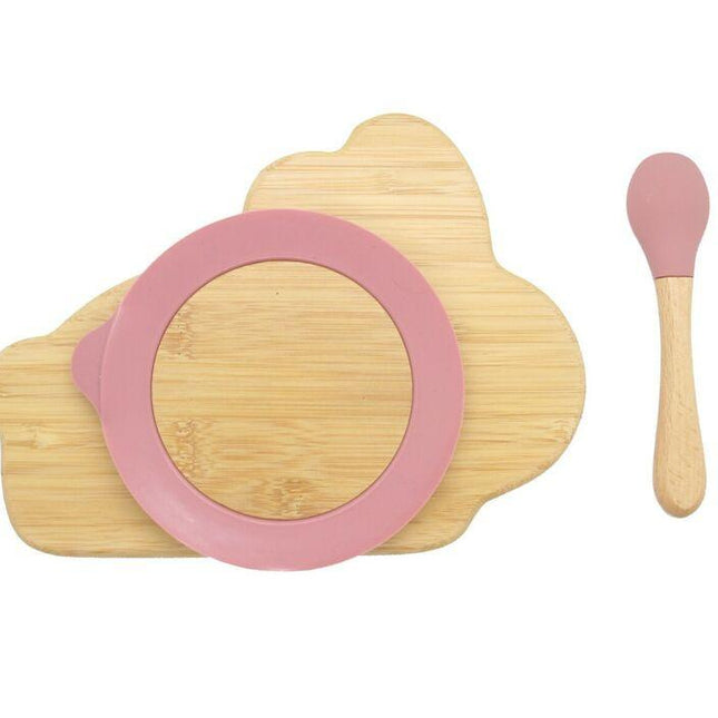 Bamboo Kids Children Baby Plate Bowl & Silicon Suction Cap Base & Spoon - Rabbit.