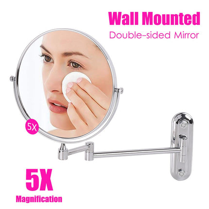 Bath Mirror 5X Magnification Wall Mounted Adjustable Makeup Mirror Arm Extend.