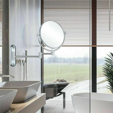 Extendable Wall-Mounted Makeup Mirror with 10× Magnification, Double-Sided.