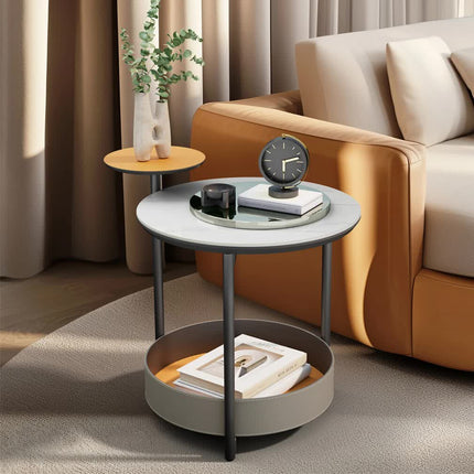 Luxury Marble Top End Table Microfiber Leather Accent Bedside Table Living Room.