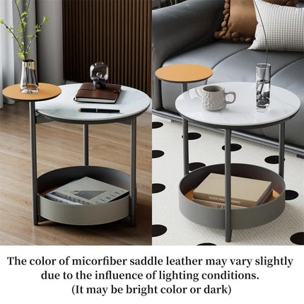 Luxury Marble Top End Table Microfiber Leather Accent Bedside Table Living Room.