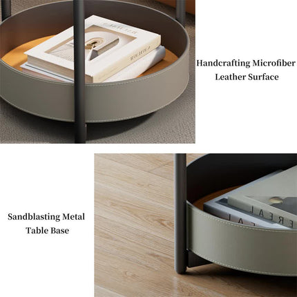 Luxury Marble Top End Table Microfiber Leather Accent Bedside Table Living Room.