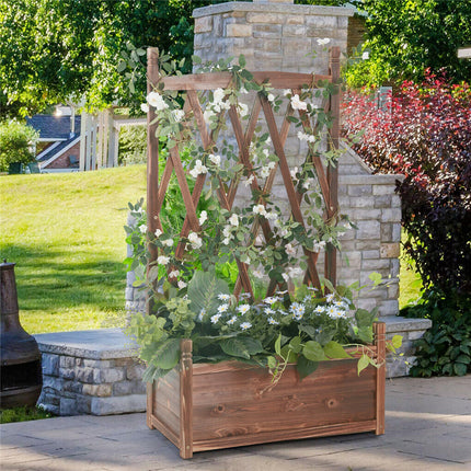 Extra Large Wooden Raised Plant Bed Garden Elevated Planter Box with Trellis.
