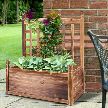 Fin Large Wooden Planter Box Stand Flowerpot Box W/ Trellis Support Patio Lattice.