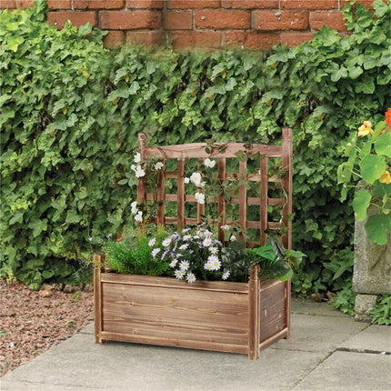 Fin Large Wooden Planter Box Stand Flowerpot Box W/ Trellis Support Patio Lattice.