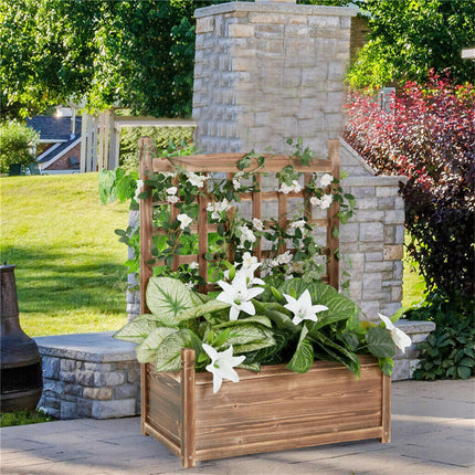 Fin Large Wooden Planter Box Stand Flowerpot Box W/ Trellis Support Patio Lattice.