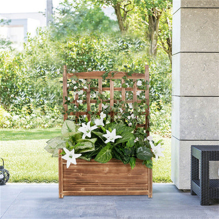 Fin Large Wooden Planter Box Stand Flowerpot Box W/ Trellis Support Patio Lattice.