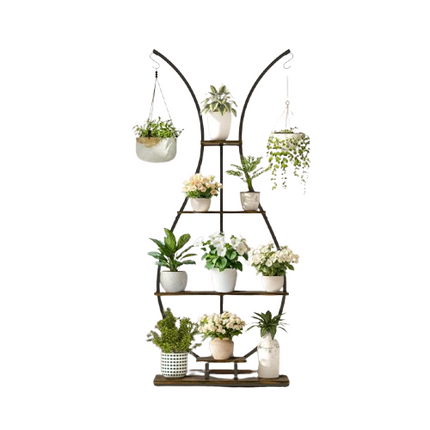 180Cm Tall Plant Stand Indoor Vase-Shape Metal Plant Shelf With Hanging Hooks.