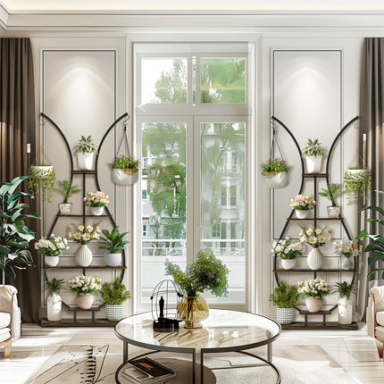 180Cm Tall Plant Stand Indoor Vase-Shape Metal Plant Shelf With Hanging Hooks.