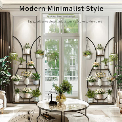 180Cm Tall Plant Stand Indoor Vase-Shape Metal Plant Shelf With Hanging Hooks.