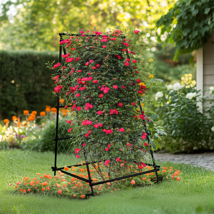 FIN Metal Garden Trellis Arch Climbing Plants Grow Support Frame with Ground Spikes.
